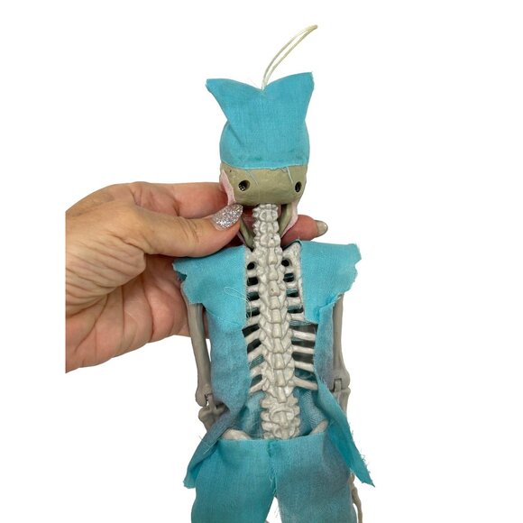 Skeleton Doctor Halloween Decoration Ornament 16” Blue Scrubs Mask Posable - Picture 8 of 9